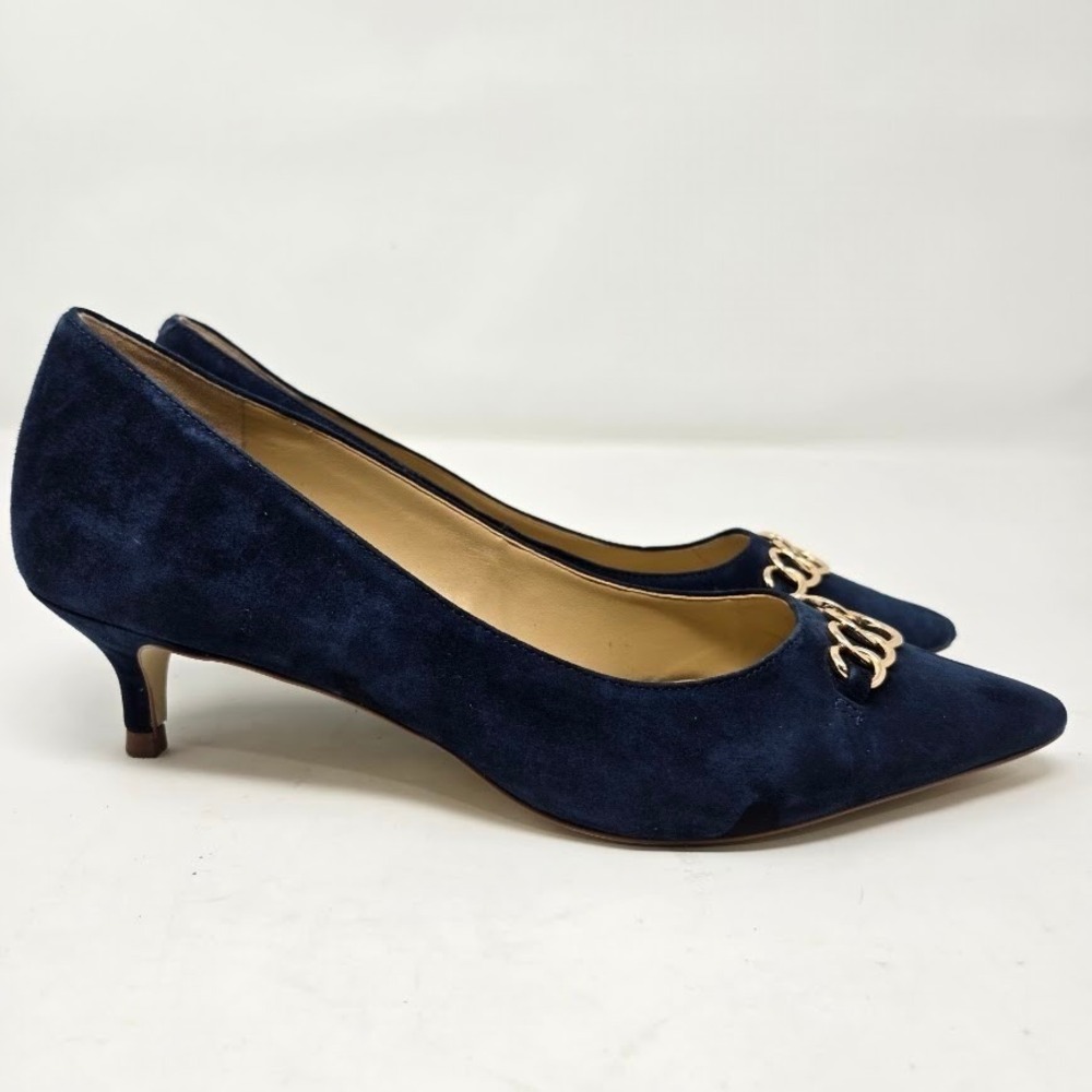 Talbots‎ Navy Suede Kitten Heels Gold Chain Detail Women's Size 9.5M - Picture 5 of 11